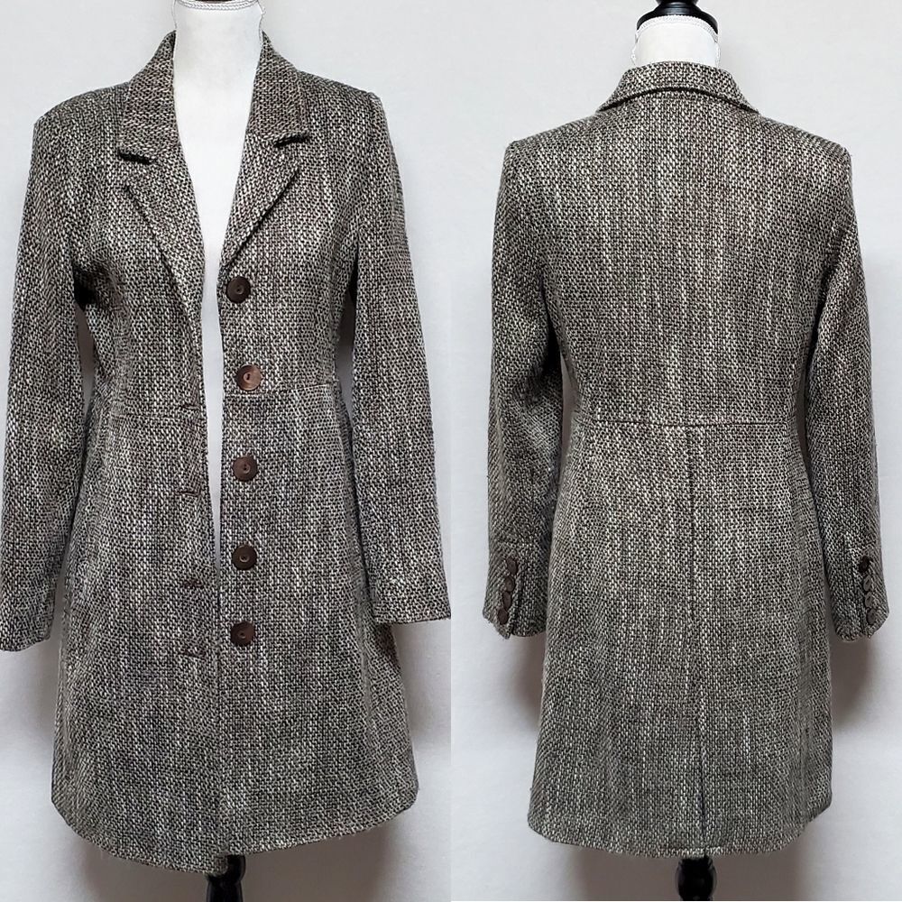 𝅺VINTAGE 90s/Y2K Old Navy Brown Tweed Italian Wool Princess Coat Peacoat Jacket